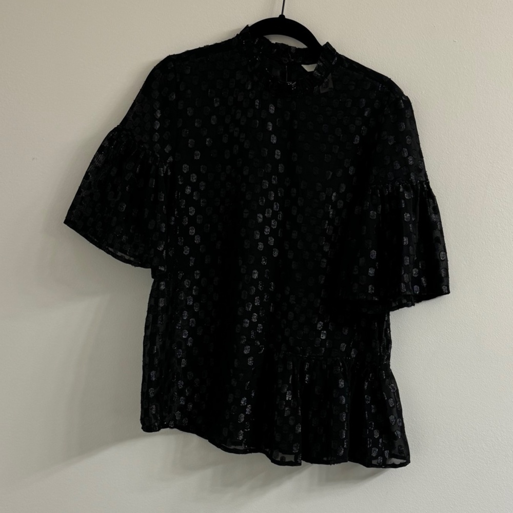 H&M Sheer Black Polka Dot Shirt
